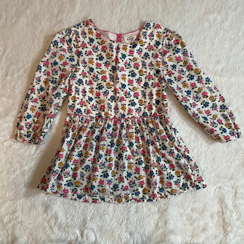 Mini Boden‎ Cotton Floral Peplum Tunic Top White Pink Blue  11-12Y Cottagecore